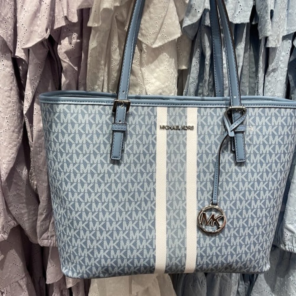 Michael Kors Jet Set Travel Medium Carryall Tote Chambray Multi - Picture 7 of 16